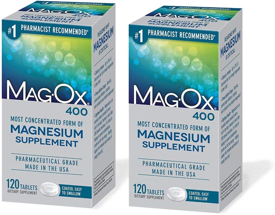 Mag- Ox 400 Magnesium Mineral Dietary Supplement Tables, 483 mg oxide μαγνησίου, Pharmaceutical Grade, 120 Count, (Pack of 2)