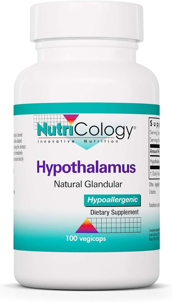 Nutricology Hypothalamus συμπλήρωμα - ενδοκρινική υποστήριξη, φυσικό Glandular, 500mg Adrenal υποστήριξη, Adrenal Pituitary, Adrenal Gland λειτουργία, Βοοειδή, Λυοφιλοποιημένα, Vegicaps - 100 κόμης