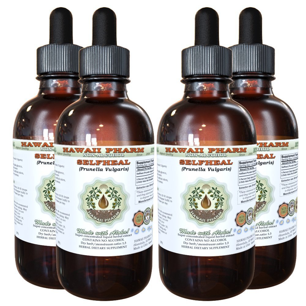 Hawaii Pharm Selfheal Alcohol-Free Liquid Extract, Professional Grade, Small Batch Crafted Selfheal (Prunella Vulgaris) Dried Herb Glycerite Natural Herbal Supplement, 4x4 fl.oz
