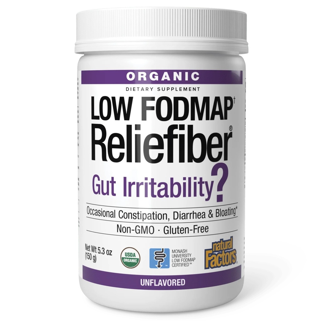 Φυσικοί παράγοντες Οργανική χαμηλή FODMAP Reliefiber σκόνη - Digestive Health support συμπλήρωμα με διαιτητική & διαλυτή Fiber - Gut Health support Aids Ήπια Bloating - Χωρίς γεύση, 150 g (30 υπηρεσίες)
