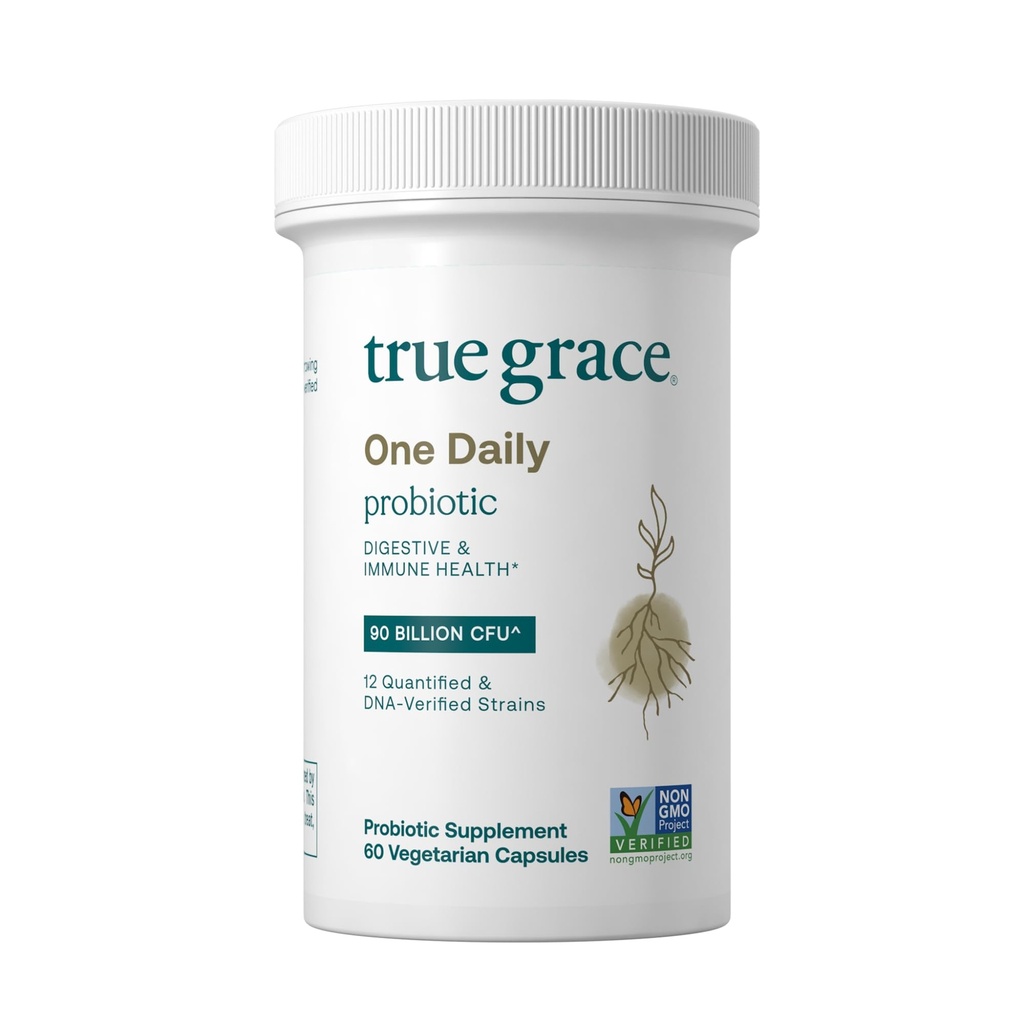True Grace One Daily Probiotic - 60 κάψουλες για χορτοφάγους - 90 δισεκατομμύρια CFU - Gut, Digestive & Immune Health Support Blend with Prebiotic Fiber - Gluten & Soy Free - 60 Services