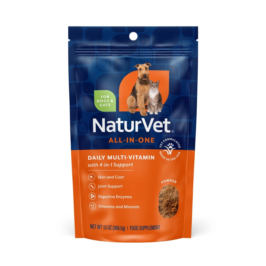NaturVet All-in-One Dog Supplement - για την κοινή υποστήριξη, πέψη, δέρμα, φροντίδα γάζας – Πολυβιταμίνες σκύλου με Ορυκτά, Omega-3, 6, 9 – Βιταμίνες χωρίς σιτάρι για σκύλους – 13-Ounce σκόνη