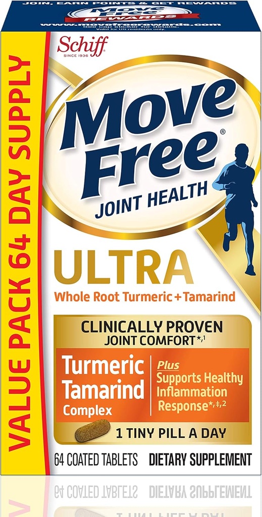 Move Free Ultra Turmeric Curcumin & Tamarind Joint Support Supplement - Supports Healthy Inflammation & Clinically Proven Joint Comfort in 1 Tiny Pill, 64 Tablets (64 servings)*