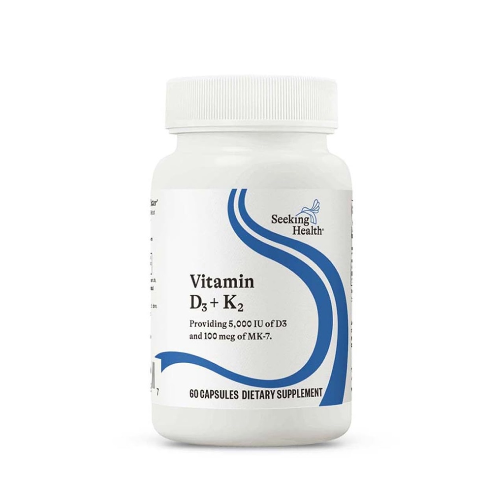 Seeking Health Vitamin D3 + K2 - Immune System & Bone Health Support with Vitamin D3 (Cholecalciferol) & Vitamin K2 (Menaquinone-7) - Vegetarian Vitamin D & K Supplement - 60 Capsules