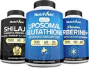 Nutrivein Premium Shilajit Κάψουλες, Liposomal Glutathionone Συμπλήρωμα, & Berberine Συμπλήρωμα Bundle: Βερβερίνη, Glutathione, & Shilajit Κάψουλες για άνδρες και γυναίκες - Μεταβολισμός, Ζωτικότητα, & Ισορροπία