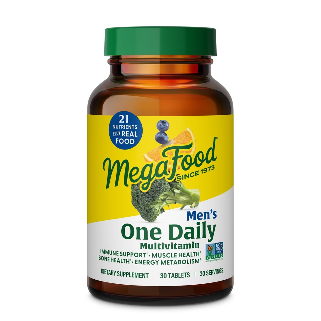 MegaFood One Daily Mens Multivitamin - Πολυβιταμίνη για τους άνδρες - Βιταμίνη C, Βιταμίνη D3 & Βιταμίνη B12 - Μυς, Ενέργεια Μεταβολισμός & Ανοσολογική Υποστήριξη - Χορτοφαγική, Χωρίς Γλουτένη - 30 δισκία, 30 σερβιέτες