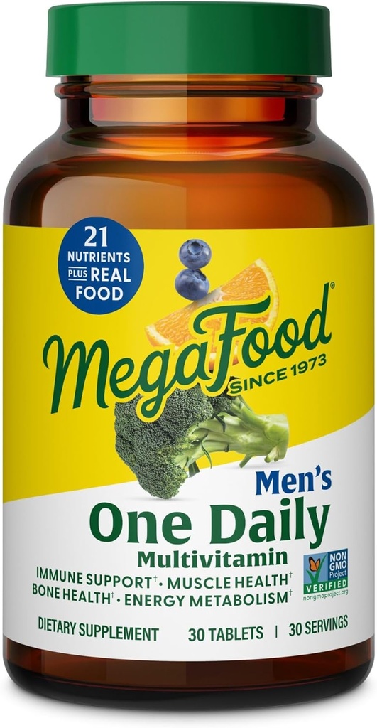 MegaFood One Daily Mens Multivitamin - Πολυβιταμίνη για τους άνδρες - Βιταμίνη C, Βιταμίνη D3 & Βιταμίνη B12 - Μυς, Ενέργεια Μεταβολισμός & Ανοσολογική Υποστήριξη - Χορτοφαγική, Χωρίς Γλουτένη - 30 δισκία, 30 σερβιέτες