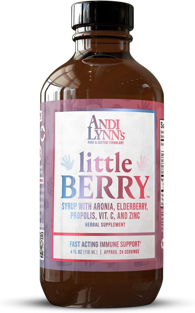 Andi Lynn’s LittleBerry, Elderberry Syrup for Kids - Organic Vitamin C & Zinc, Herbal Supplement - Fast-Acting Immune Support, 4oz - Pure Elderberry Syrup for Children's Wellness