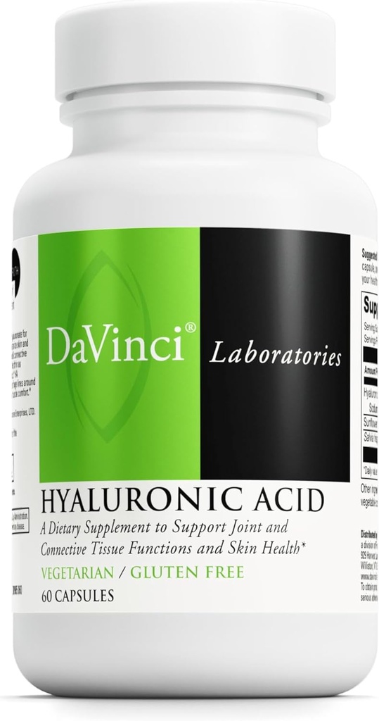 DaVinci Labs Hyaluronic Acid - Dietary Supplement to Support Joint, Cartilage and Skin Health* - With Hyaluronic Acid, Sunflower Lecithin and Salvia Hispanica Powder - Gluten-Free - 60 Vegetarian Caps
