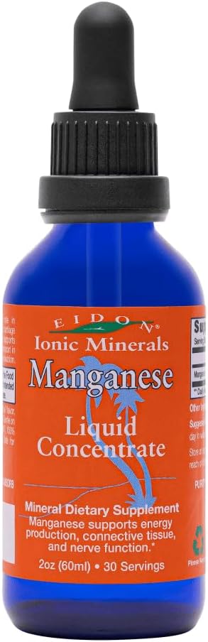 Eidon Ionic Minerals Liquid Manganese - Manganese Chloride Drops Supplement, Mineral Drops for Water, Supports Οστό και Cartilage Health, Energy and Strength, Proper Digestive Tract Function, 2 oz