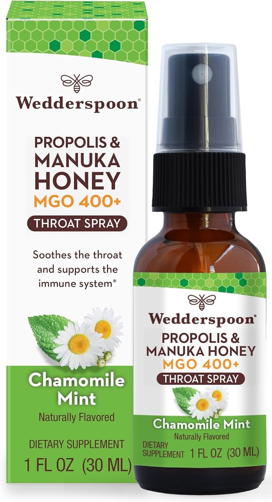 Wedderspoon Propolis και Manuka Σπρέι για Λαρύγγι, Χαμομήλι & Μέντα, 1 Fl Oz (πακέτο του 1), Ανακουφισμός για Πονοκέφαλο Λαρύγγι, Φυσική Ανοσοποιητική Υποστήριξη