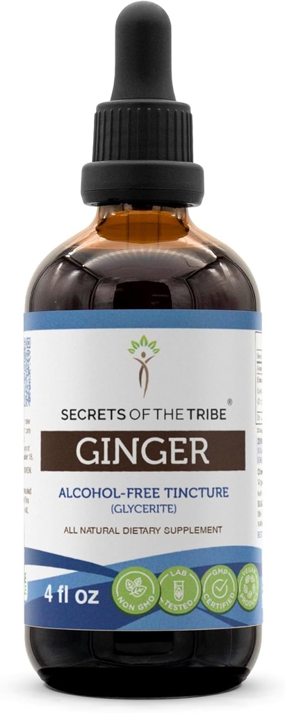 Μυστικά της φυλής Ginger Βάμμα Χωρίς αλκοόλη εκχύλισμα, Ginger (Zingiber officinale) Αποξηραμένη ρίζα 4 OZ