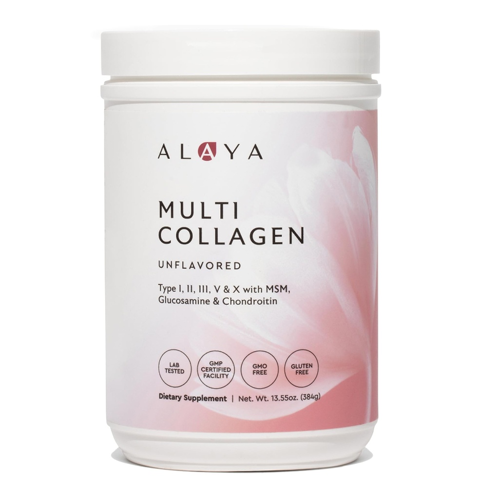 Alaya Multi Collagen Powder - Type I, II, III, V, X Hydrolyzed Collagen Peptides Protein Peptides Supplement with MSM + GC (Unflaved) (40 Servings)