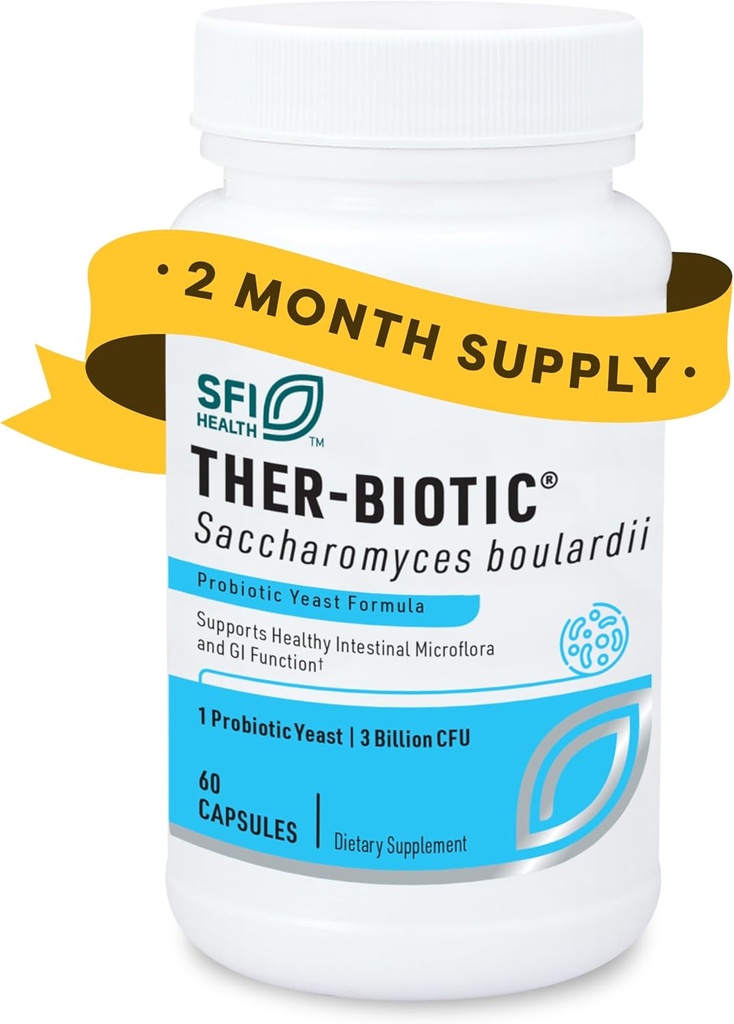 Klaire Labs SFI Health Ther-Biotic Saccharomyces Boulardii Probiotics for Women & Men - S Boulardii Probiotics for Digestive Health & Immune Support - Supports Healthy Intestinal Flora (60 Capsules)