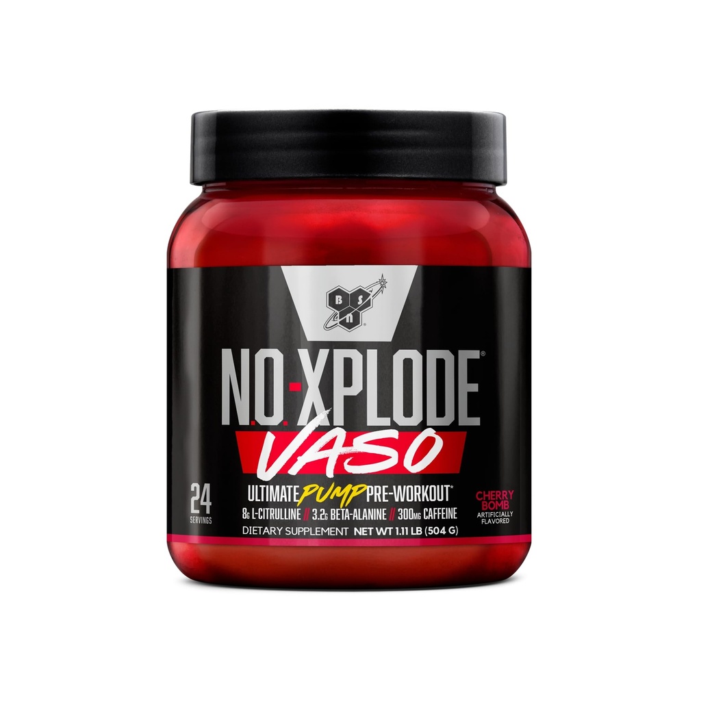 BSN N.O.-XPLODE Vaso Pre Workout Powder με 8g L-Citrulline και 3,2g Beta-Alanine and Energy, Flavor: Cherry Bomb, 24 Services