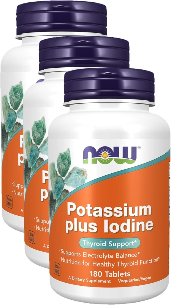 NOW Foods Potassium Plus Iodine, 180 Tablets (Pack of 3)