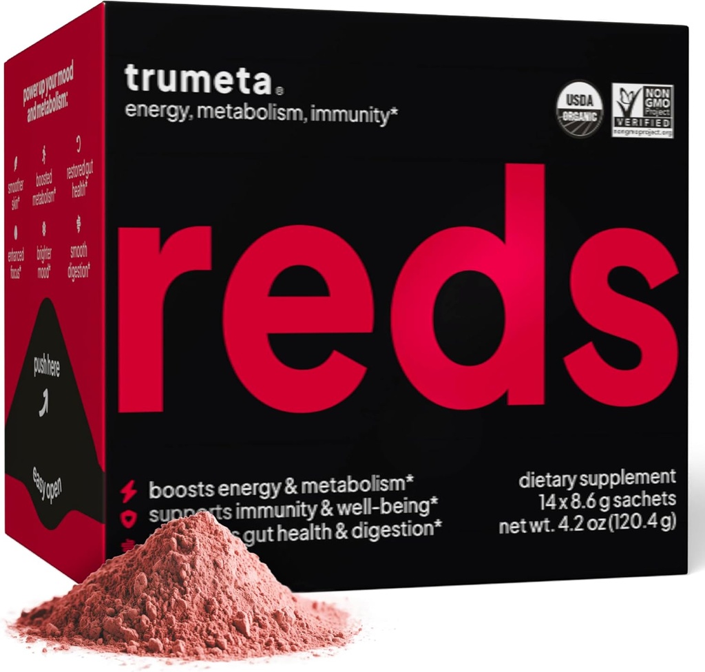 Superfood Reds Powder Packs - για ανοσοποιητική υποστήριξη και μνήμη I Reds Superfood Powder Αντιοξειδωτικά Πολυφαινόλες Μείγμα οργανικών Acai Berry, Goji Berry, Ρόδι - 14 Σακάκια