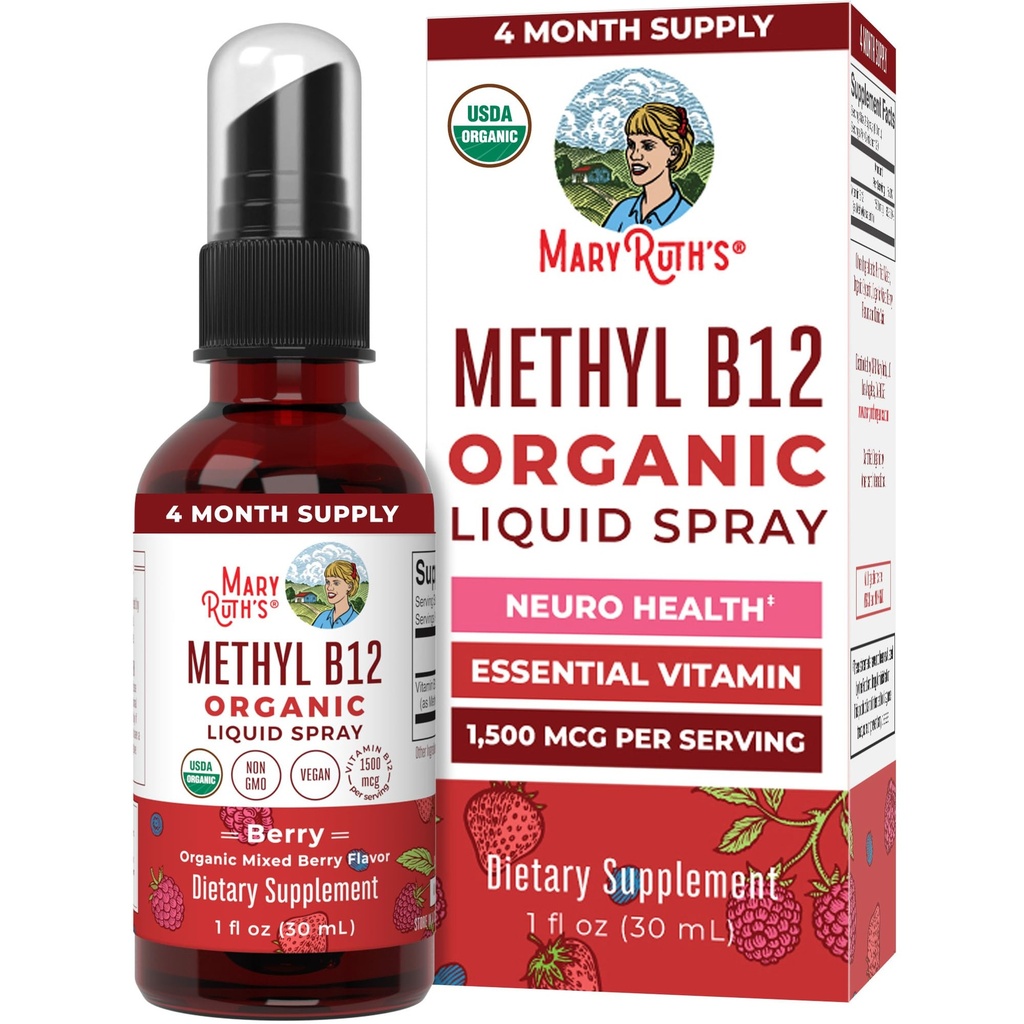 MARYRUTH'S Organic Methyl B12 Spray | 1,500 mcg B12 Per Serving | Methylcobalamin | Energy Metabolism | Cognitive Function | Neuro Health | Vegan | Gluten Free | Sugar Free | 1 Fl Oz