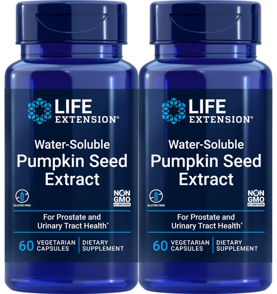 Life Extension Water-Soluble Pumpkin Seed Extract, 60 Vegetarian Capsules (Pack of 2)