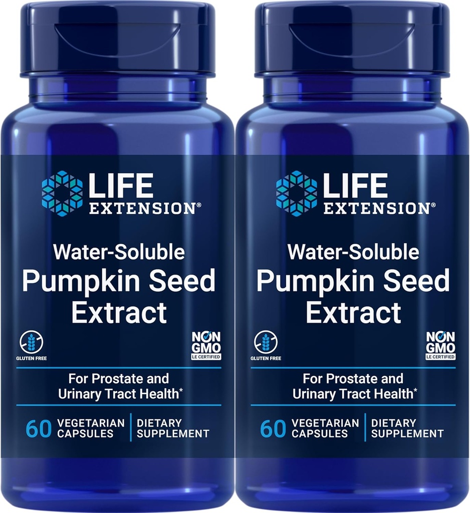 Life Extension Water-Soluble Pumpkin Seed Extract, 60 Vegetarian Capsules (Pack of 2)