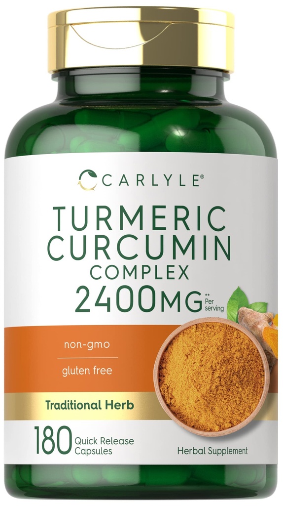 Carlyle Turmeric Curcumin Supplement | 180 Powder Capsules | Herbal Complex | Non-GMO, Gluten Free Formula