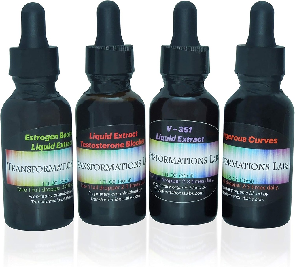 MTF E-Booster, T-Blocker, V~351 Advanced Feminizer & Dangerous Curves Synergist, MTF Liquid Extracts 4 Συσκευασία Transgender Kit!!