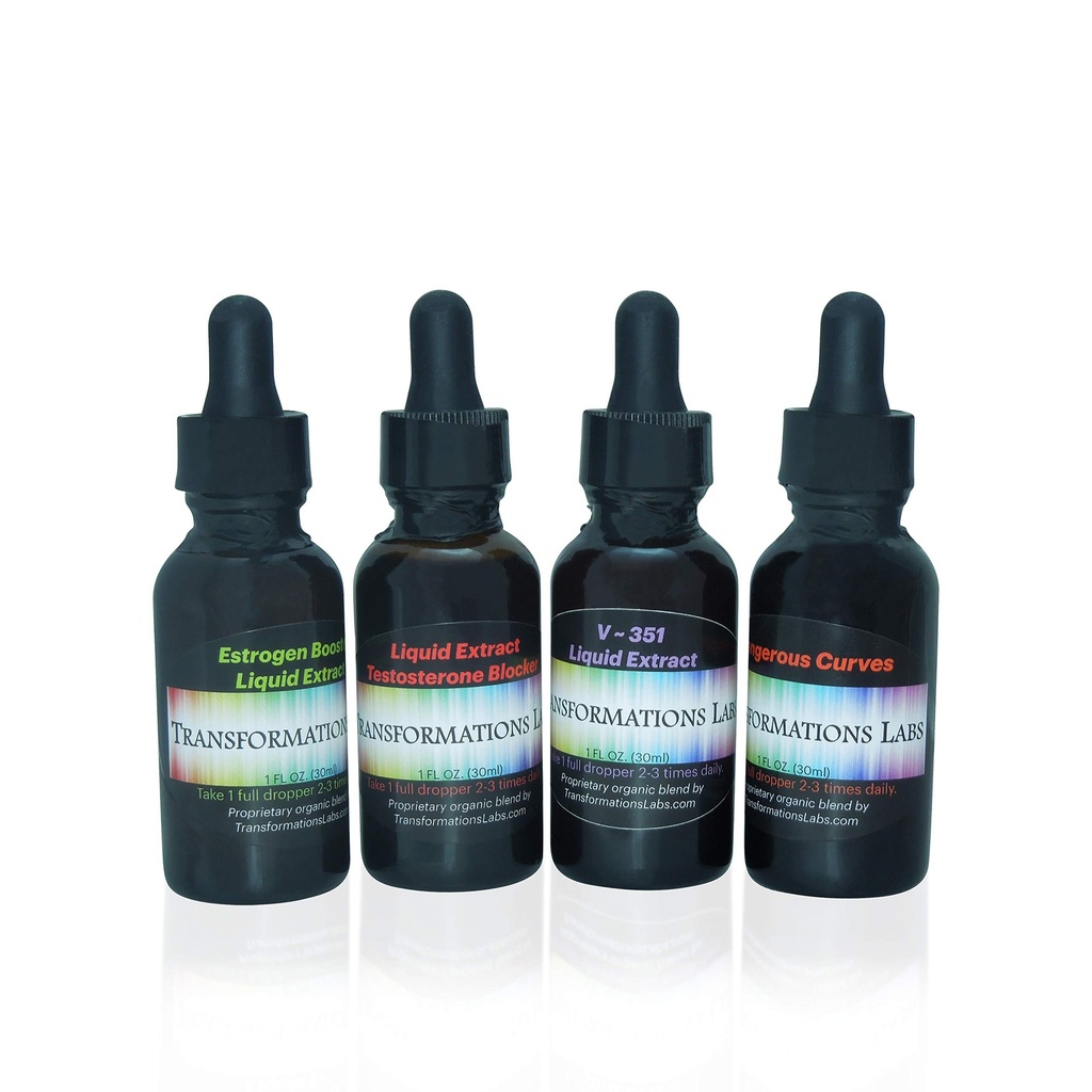 MTF E-Booster, T-Blocker, V~351 Advanced Feminizer & Dangerous Curves Synergist, MTF Liquid Extracts 4 Συσκευασία Transgender Kit!!