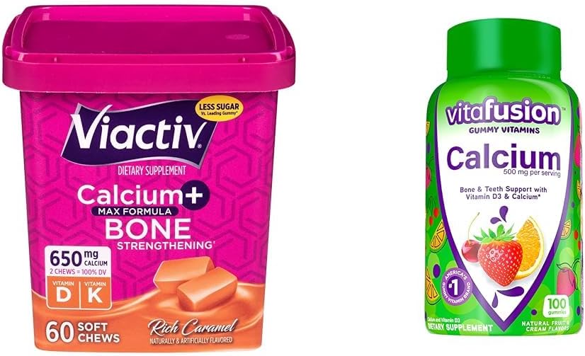 Viactiv Chews ασβεστίου & vitafusion Gummies ασβεστίου, 60 Chews & 100 Count - Συμπληρώματα υγείας οστών & δοντιών