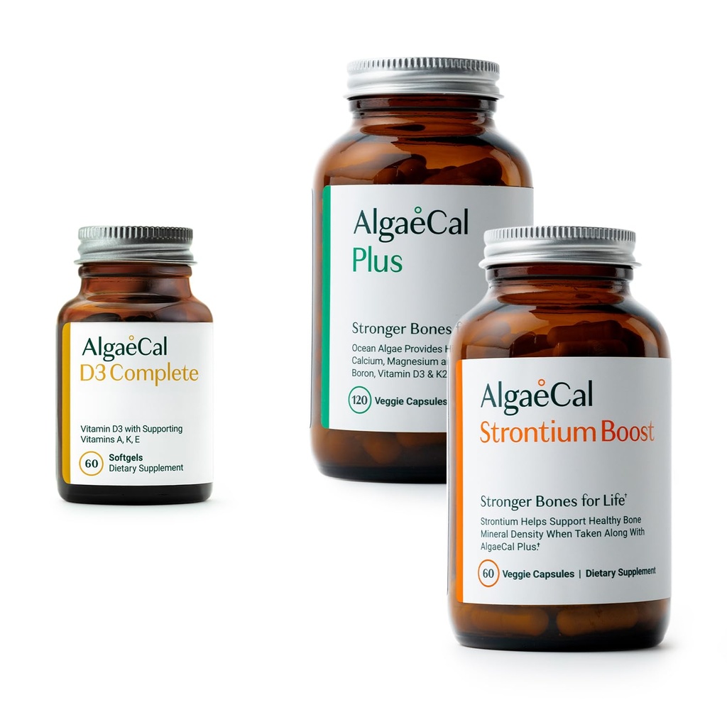 ALGAECAL Bone Health Bundle - D3 Complete (1000 IU) + K2, Vitamin E, Vitamin A & Plant-Based Calcium Clinically Supported to Increase Bone Density