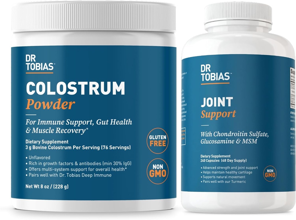 Dr. Tobias Joint Support Supplement and Colostrum Powder - Υποστηρίζει την κοινή κινητικότητα, την υγεία των ζώων και την ανοσοποιητική λειτουργία - Μη ΓΤΟ