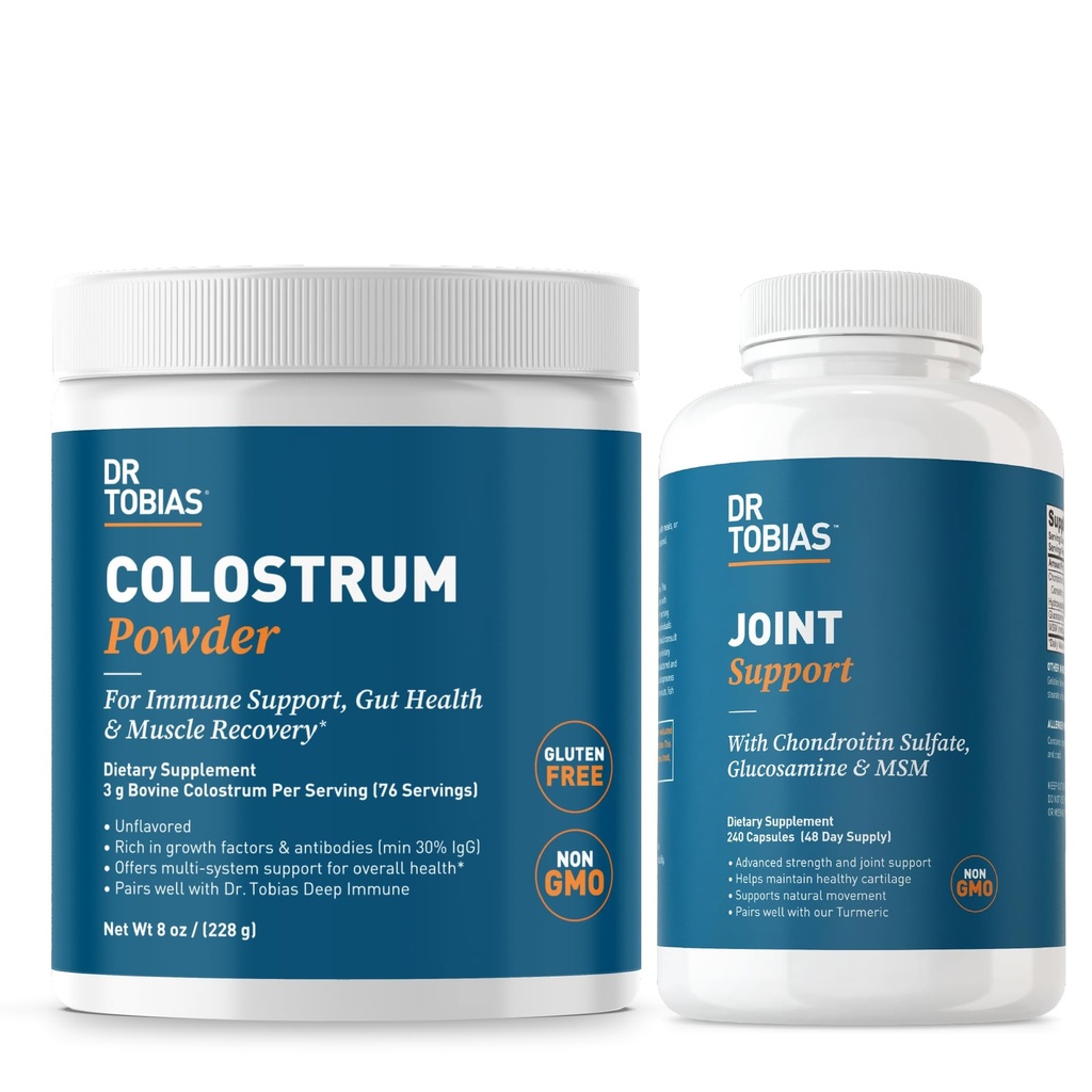 Dr. Tobias Joint Support Supplement and Colostrum Powder - Υποστηρίζει την κοινή κινητικότητα, την υγεία των ζώων και την ανοσοποιητική λειτουργία - Μη ΓΤΟ