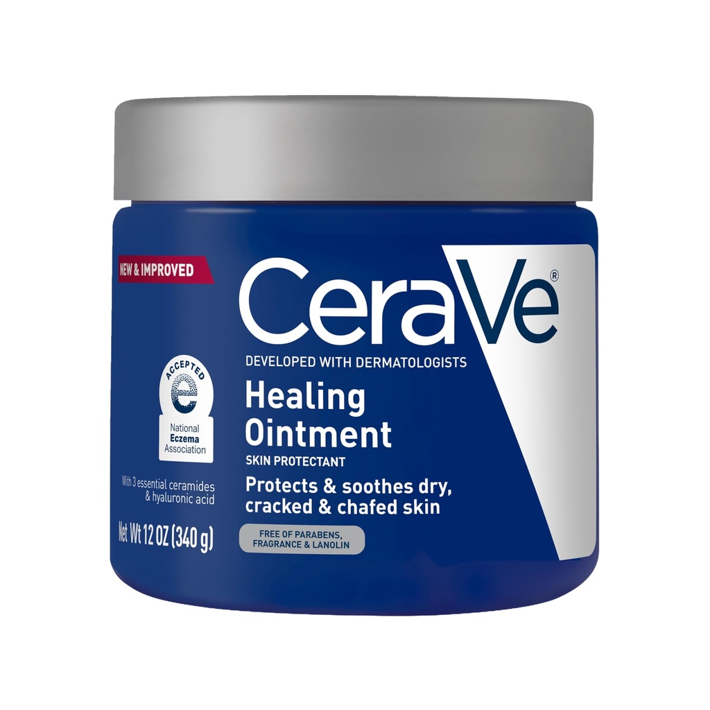 CeraVe healing Aintment, Hydrating Skin Protectant with Petrolatum, Hyaluronic Acid & Ceramides, Face & Body Skin Barrier Repair for Cracked, Chafed, Dry Skin, Fragrance Free & Lanolin Free, 12 Oz