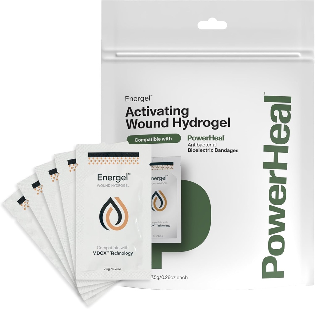 PowerHeal Energel Hydrogel – Πληγή Gel για να καλύψει το τραύμα σας και να βοηθήσει στη διατήρηση & την παροχή υγρασίας για περικοπές, εκδορές, blisters, εγκαύματα, scrapes, χειρουργικές τομές, Ulcers & More – 5-Pack, 0.26 Oz κάθε μία
