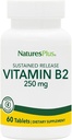NaturesPlus Vitamin B2 (Riboflavin) - 250 mg, 60 χορτοφαγικά δισκία, Παρατεταμένη απελευθέρωση - Φυσική Ενέργεια & Αναμνηστικό Μεταβολισμού, Προάγει τη συνολική υγεία - Χωρίς γλουτένη - 60 εξυπηρετήσεις