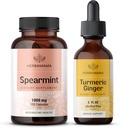 HERBAMAMA Spearmint και Turmeric Ginger Kit - Bundle 1000 mg Spearmint Leaf Caps & Turmeric Ginger Βάμμα 2 fl oz - Vegan, μη-GMO, Ζάχαρη & Αλκοόλ- Δωρεάν - 2 Pack