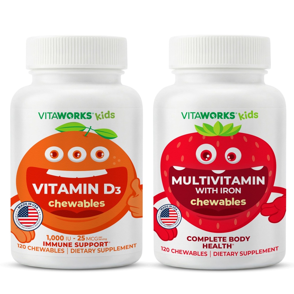 VitaWorks Kids Vitamin D3 1000 IU Chewables + Multivitamin Chewables Bundle