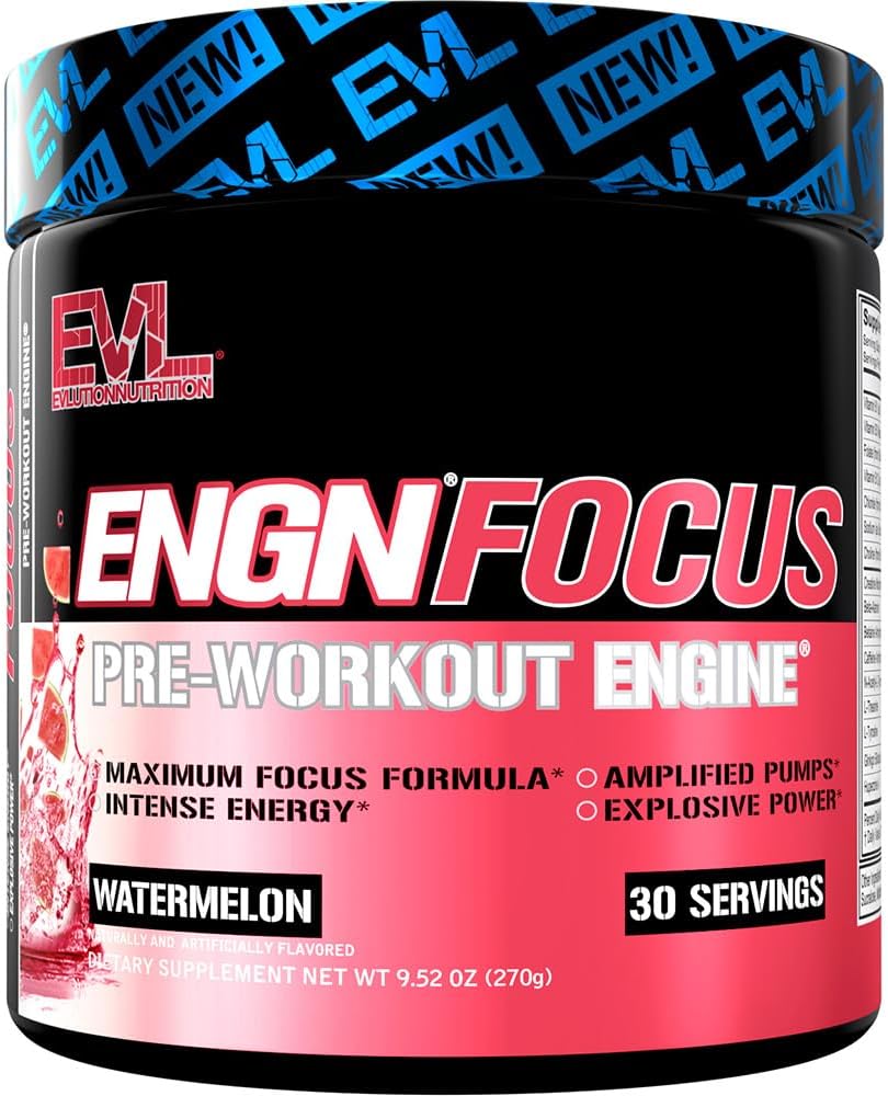Evlution Nutrition ENGN Focus - Έντονη Προ-εξάσκηση με Creatine - Μέγιστη Φόρμουλα Εστίασης - Προ-εξάσκηση σε σκόνη για Διαρκή Ενέργεια - με Beta-Alanine & καφεΐνη - 30 Σερβιέτες - Καρπούζι