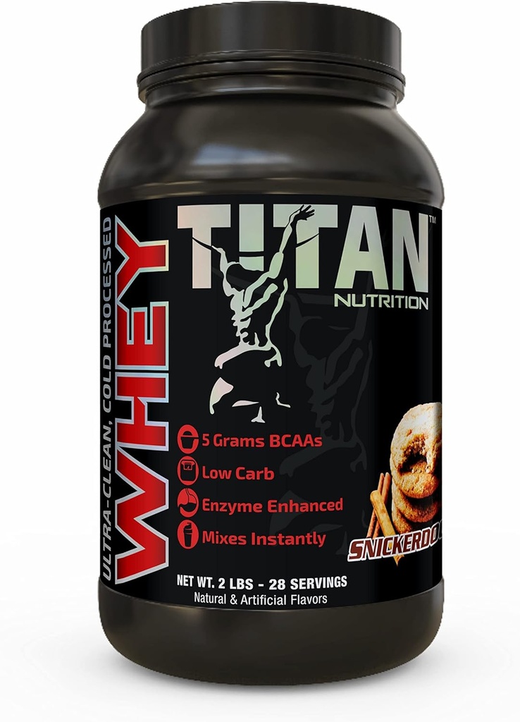 Titan σκόνη πρωτεΐνης ορού γάλακτος - Premium, γρήγορη απορρόφηση Ορός γάλακτος με 23g πρωτεΐνης, BCAAs, & Digestive Ένζυμα ανά υπηρεσία - Υποστηρίζει Lean μυϊκή μάζα & Βέλτιστη πέψη - 2 Λίρες, Snickerdoodle
