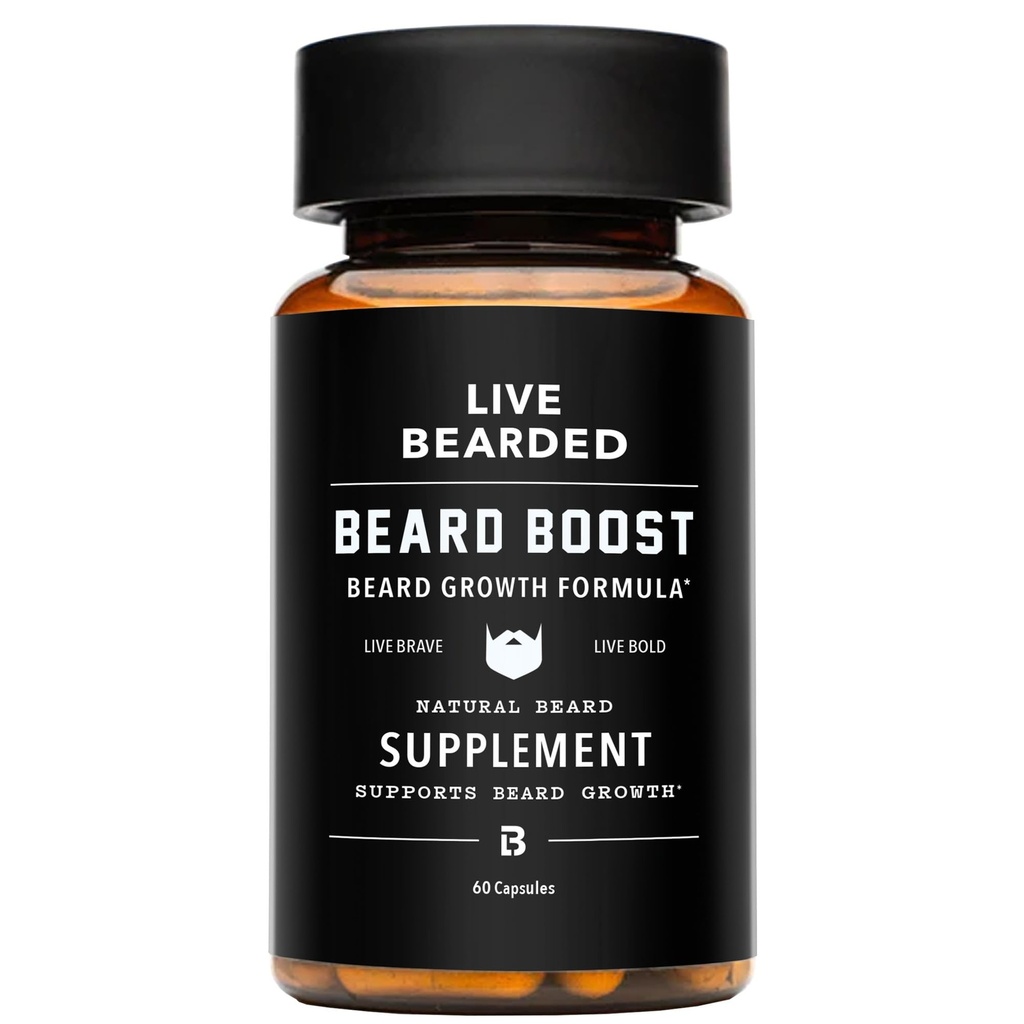 Live Bearded Beard Boost - Γενετικές βιταμίνες ανάπτυξης για τους άνδρες με Biotin, Collagen, Silica, Fo-Ti Root - Ανάπτυξη μαλλιών προσώπου για τους άνδρες, Made in The USA 30-Day Supply
