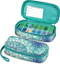FINPAC Weekly Pill Organizers, Travel Pill Case 7 Day AM/PM Medicine Container and Dispenser Δύο φορές την ημέρα Pill Box με κάρτα έκτακτης ανάγκης για ιατρικά συμπληρώματα, βιταμίνες (Emerald Illusions)