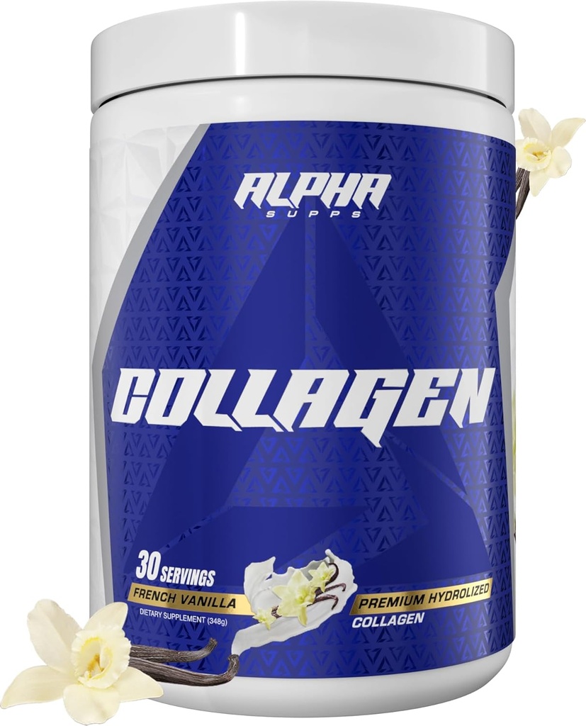 Alpha Supps Premium Hydrolyzed Collagen Protein Powder - Collagen Peptides Supplement for Men & Women with Digestive Enzymes - 30 Servings (Γαλλική Βανίλια)