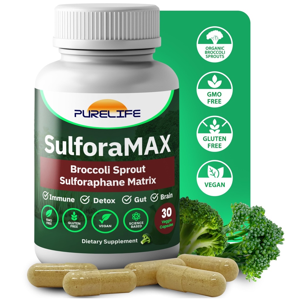 SulforaMAX - Sulforaphane Broccoli Immunity Supplement - [πρώην Regen-X] - Immune Support, Heart, Liver, Brain Health Supplements - Vegan, Non-GMO, 10.000 MCG Sulforafane (30 κάψουλες χορτοφάγων)