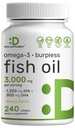 ΛΕΠΤΟΜΕΡΗΣ ΣΥΜΠΛΗΡΩΜΑ Ωμέγα 3 Fish Oil Συμπληρώματα, 3.000mg ανά υπηρεσία, 240 Softgels – EPA 1.200mg + DHA 900mg – Χάπια χωρίς Burpless, Λεμόνι Γεύση, Άγρια Παγωμένη – Εγκέφαλος & Καρδιά Υποστήριξη – Ερμής Χωρίς, Μη ΓΤΟ