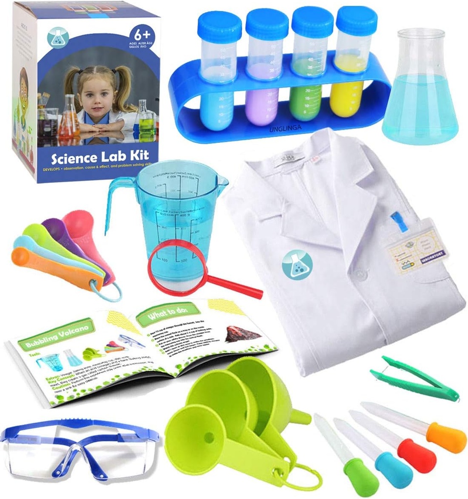 UNGLINGA Kids Science Experiment Kit with Lab Coat Επιστήμονας Κοστούμια ντύνομαι και Ρόλο Παίξτε Παιχνίδια Δώρο για αγόρια Κορίτσια Χριστούγεννα πάρτι