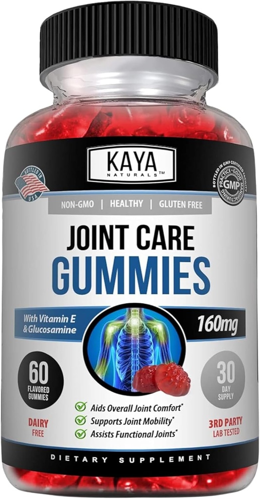 Kaya Naturals Mobility Care Gummies for Back, Knees & Hands - Υποστήριξη ευελιξίας - Glucosamine Gummies Best Immune Support for Women & Men - 60 Count