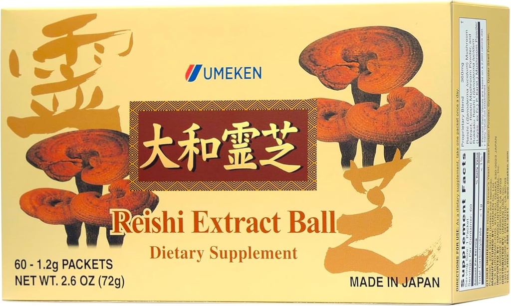 Umeken Reishi Mushroom Extract Balls, συμπυκνωμένες, Ιαπωνικό συμπλήρωμα μανιταριών Reishi με Beta Glucan, συμπυκνωμένο σε μορφή μπάλας, 2 μήνες προμήθεια, 60 πακέτα, συσκευασία του 1