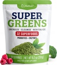 Πράσινη σκόνη χυμό. Supergreens Superfood Powder. Αποτοξινωμένοι Πράσινοι για Μπλότινγκ και Ντιτζέσιον. Veggie Σκόνη με Προβιοτικά & Ένζυμα. Chlorella, Spirulina, Σιτάρι Grass, Ashwagandha. 32 Υπερτροφές