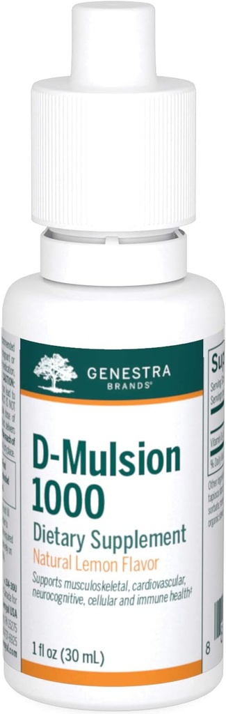 Genestra Brands D-Mulsion 1000 - Συμπλήρωμα υγρής βιταμίνης D - Φυσικό άρωμα λεμόνι - 1 Fl Oz