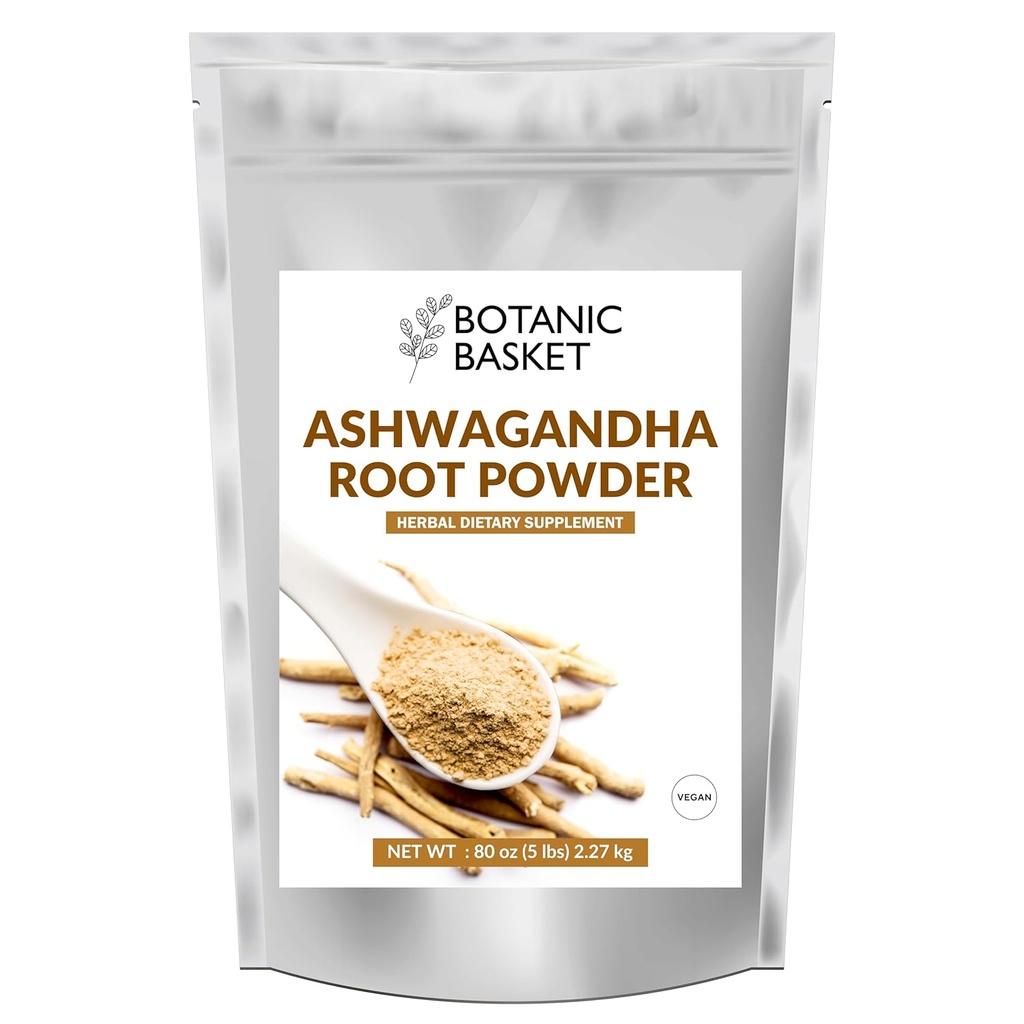 Botanic καλάθι Ashwagandha Root Powder 5 Λίρες, χωρίς πληρωτικό, χωρίς πρόσθετα, εξαιρετικά καθαρισμένα 