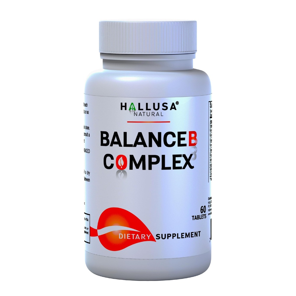 Hallusa Natural Vitamin B Complex με Βιοτίνη, B12, B6, B5, B3, B2 – Ενέργεια, Μεταβολισμός & Υποστήριξη μαλλιών 60 δισκία – Καθημερινή B-Complex συμπλήρωμα με Φολικό οξύ, Ινοσιτόλη & Χολίνη